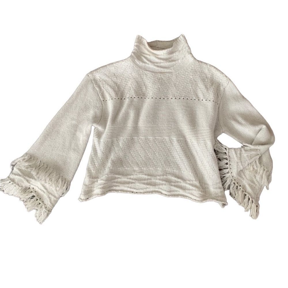 NWOT RARE Revolve John + Jenn Cream Turtleneck Fringe Sleeve Sweater Size M - Picture 5 of 15